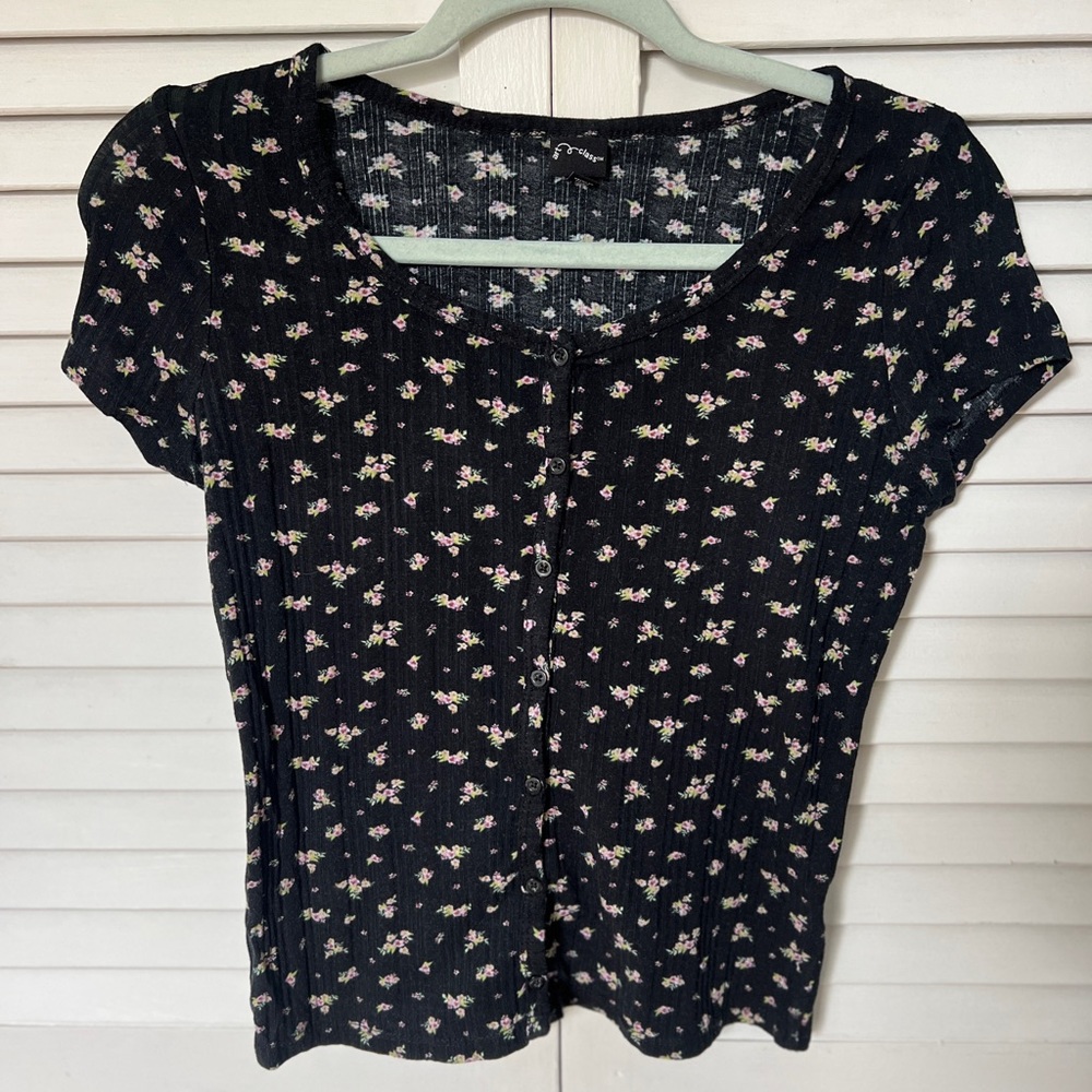 Black Floral Button-Up Top